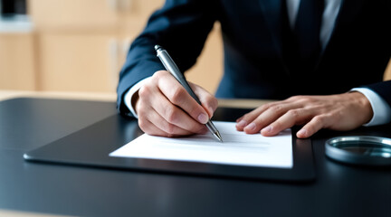 Fototapeta premium person's hand signing an important document with a pen