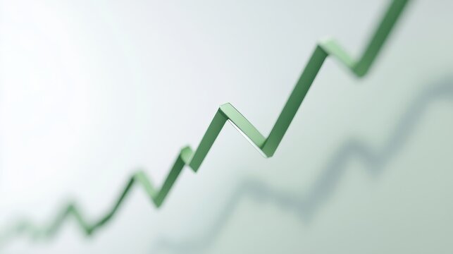 An upward spiral line in soft green over a white background, representing steady economic climb. 