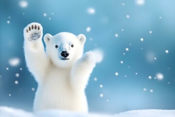 Playful Polar Bear: Adorable White Bear Waving in a Cute and Funny Gesture