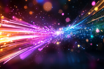 Obraz premium Abstract Bouncing Holographic Neon Pulses Radiating Dynamically with Energetic Glowing Motion and Vivid Spectrum Colors Against a Dark Background