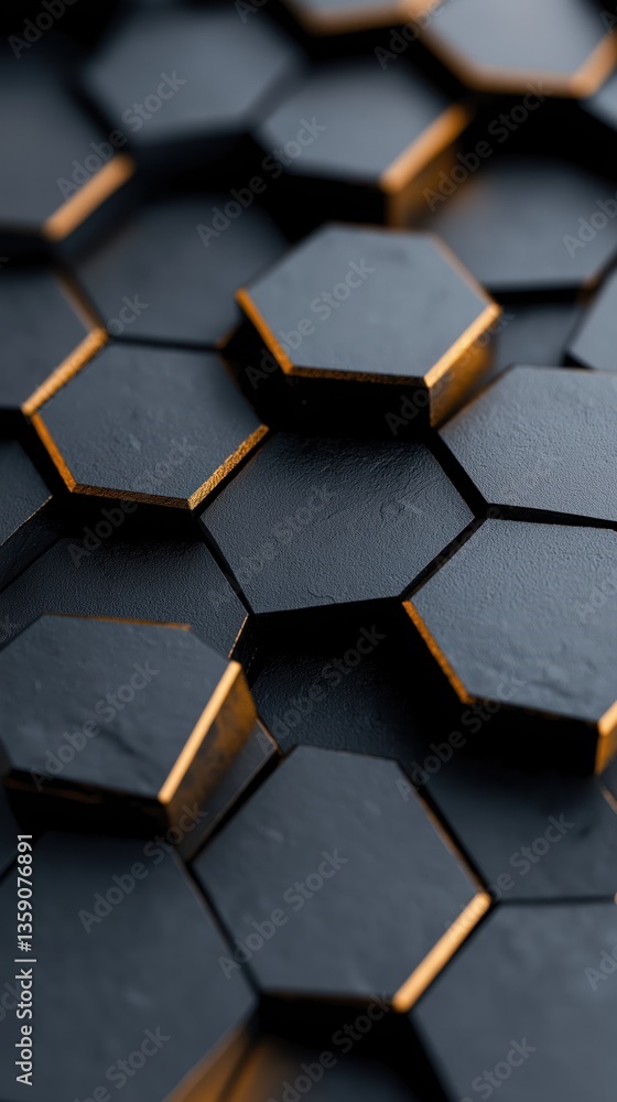 Poster futuristic metallic silver and black geometric texture featuring hexagonal patterns with ample copys