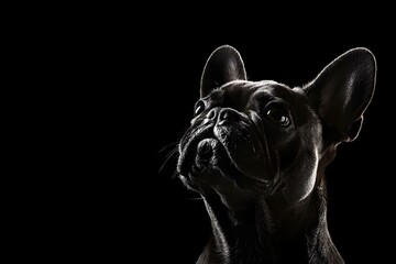 Elegant Black French Bulldog: Striking Silhouette Captured on Dramatic Black Background
