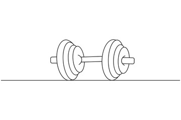 Dumbbell continuous one drawing and minimalist style isolate outline vector icon