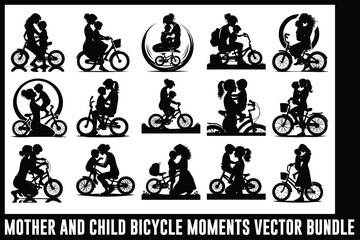 Mother & Child Bicycle Moments Vector