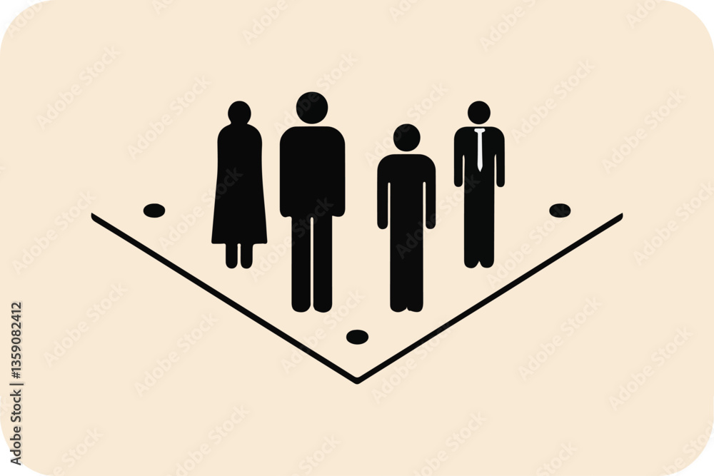 Poster four abstract human figures within a triangle, symbolizing group dynamics, social interaction, or sp