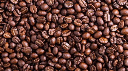 Fototapeta premium Roasted Coffee Beans BackgroundTexture Rich Brown Coffee Beans Close Up