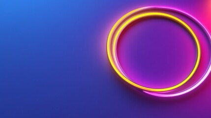 Abstract neon circles on blue background.