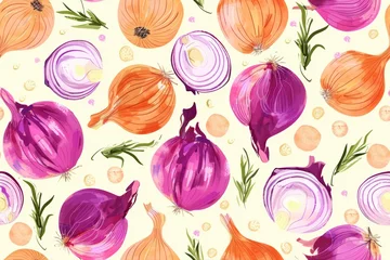 Gardinen Küche Muster  Vibrant Onion Pattern Illustration for Stylish Vegetable Background and Minimal Wallpaper Design  © D.APIWAT
