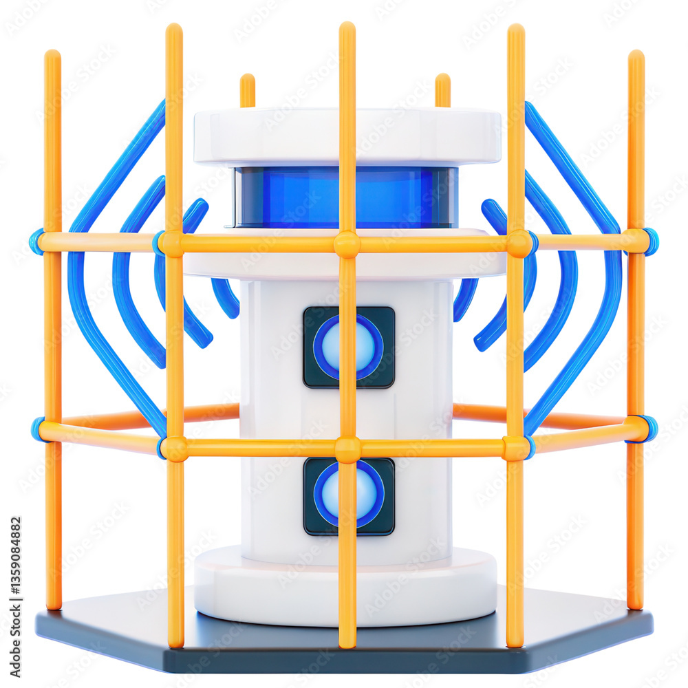 Aufkleber cybersecurity futuristic 3d futuristic device with a protective grid and glowing elements.