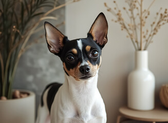 portrait of an adorable toy fox terrier puppy