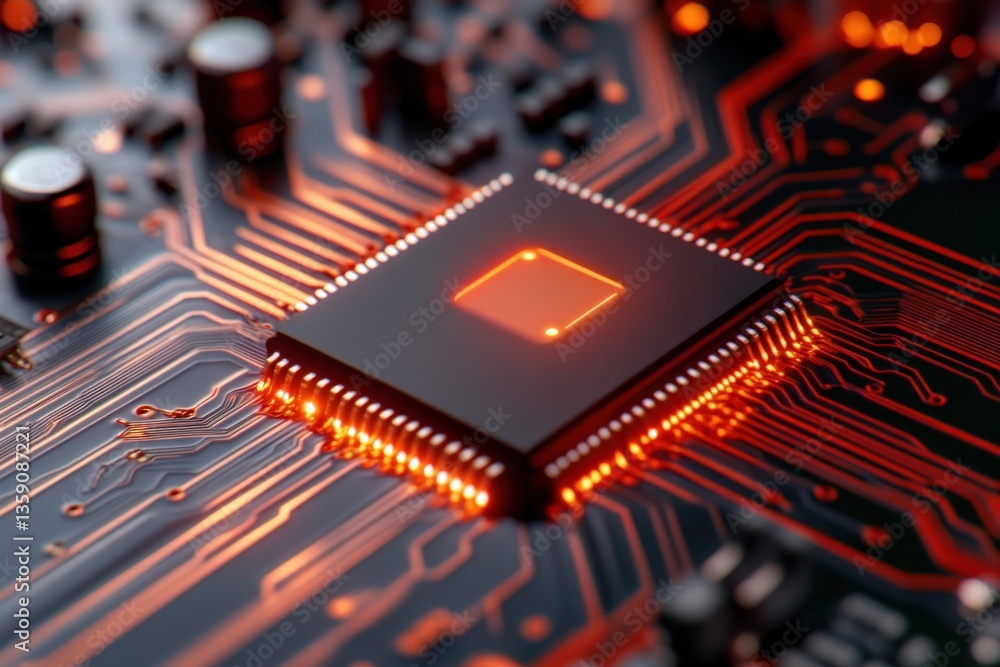 Poster glowing computer circuit board