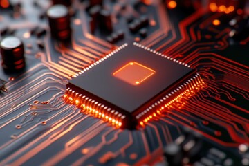 Glowing computer circuit board