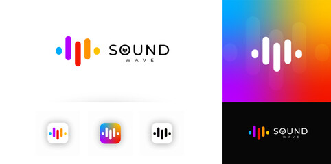 Sound wave logo template, equalizer icon Colorful logotype for music apps, streaming, podcast, media branding, equipment logotype. Isolated vector illustration.