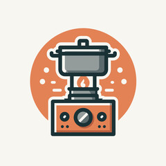 Fototapeta premium Minimalist Cooking Pot Icon in Silver and Orange for Kitchen Applications