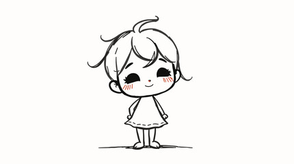 Charming Girl Character with Gentle Expression in Sketch Style