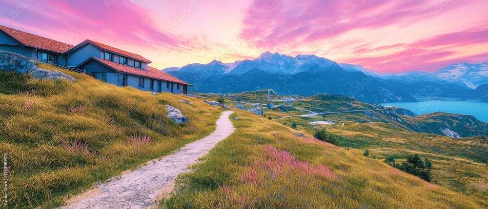 Poster quantum technology lab exploration at a scenic mountain location hyperrealistic gigapixel image pres