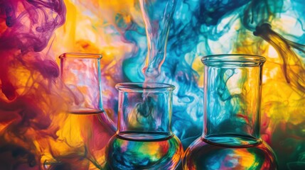 Colorful Smoke in Laboratory with Glass Beakers and Test Tubes