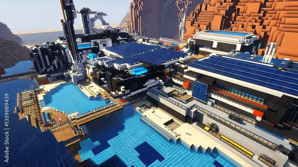 Poster modern house features solar panels and pool in scenic location generative ai
