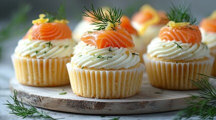 Lemon and dill salmon cheesecake bites are beautifully presented in white porcelain cups, showcasing vibrant colors and fresh ingredients