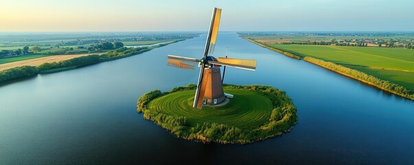 Spiral windmill blades turning flat design front view rural water color Split-complementary color scheme
