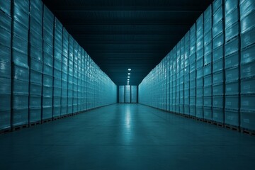 Fototapeta premium Vast Industrial Warehouse with Pallets and Packed Products