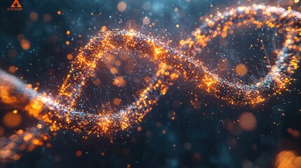 Obraz premium Abstract DNA spiral, glowing particles. Background dark, bokeh. Possible use scientific presentation or education