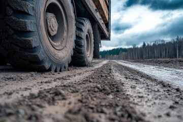 Muddy Road with a Heavy-Duty Truck - A Rugged Landscape