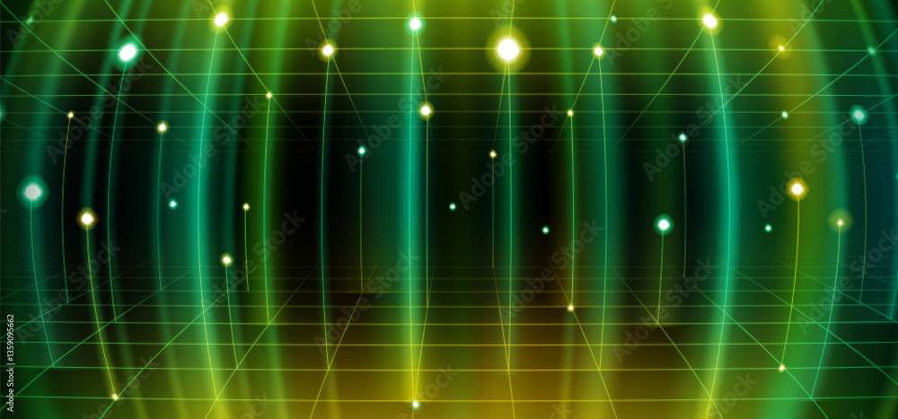 Aufkleber high tech banner with green wireframe on black background. vector realistic illustration of global c