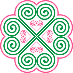 Seamless Hmong Embroidery Patterns in Hmong Ethnic Style, Green and Pink Tones, Pattern Design for Carpets, Clothing, Fabrics, Textures, Wallpaper, Wrapping, Fashion