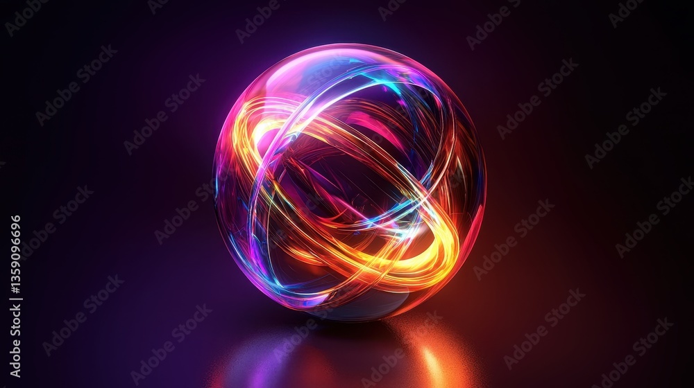 Poster dynamic colorful energy sphere digital art abstract dark background 3d view vivid illumination