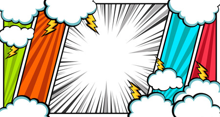 comic speech bubbles in white clouds on a vibrant pop art background vector illustration perfect for comic book designs, posters, and graphic projects