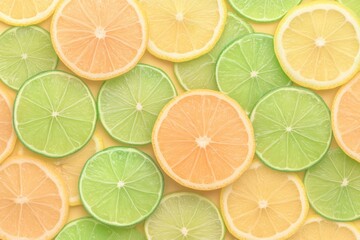 Fototapeta premium Vibrant Citrus Slices: A Colorful Food Arrangement