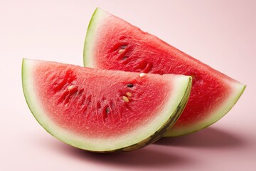 Two Slices Of Fresh Watermelon On A Pink Background
