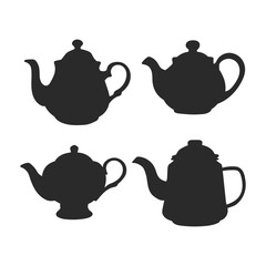 Tea pots, vector silhouette set, Kettle teapot