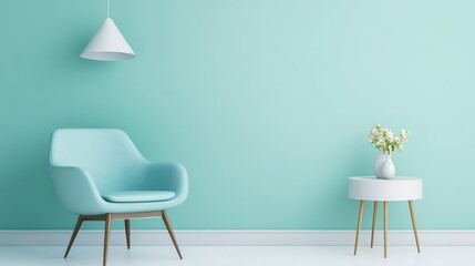 Minimalist living room showcases stylish chair table and soft lighting