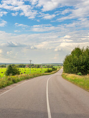 A road with a few trees and a few houses in the background