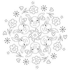 vector ornament with elk and flowers, Christmas pattern