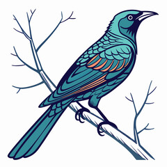 Vector illustration of a bird on a branch in nature with a silhouette design