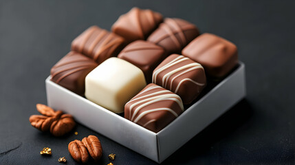 Gourmet Chocolates in Elegant Box on Dark Background