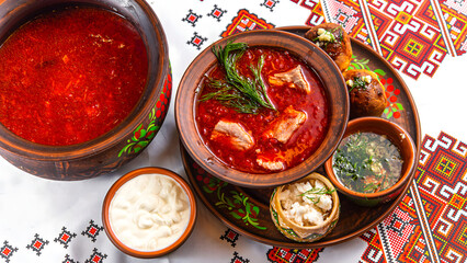 Ukrainian Borscht with Dumplings and Sour Cream