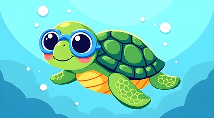 Cute little turtle wearing glasses