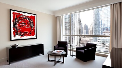 Fototapeta premium Modern City View Apartment Living Room Interior Design