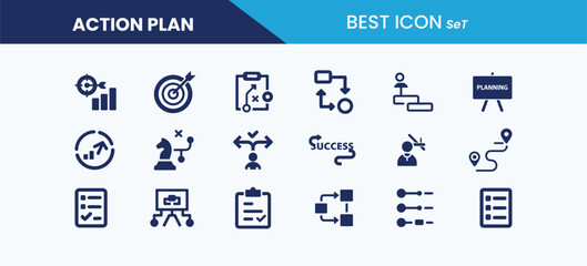 Best solid icon set collection of Action plan.  vector illustration.
