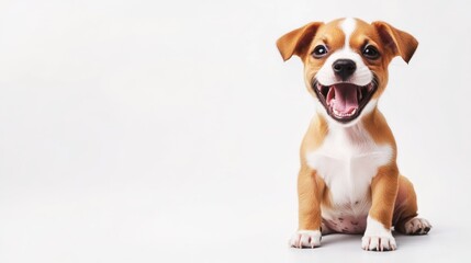 Happy puppy sitting, studio shot, for use in pet adoption campaigns