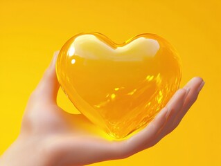 Hand holding yellow heart