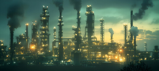 Fototapeta premium A futuristic oil refinery with high-tech monitoring systems and robotic maintenance