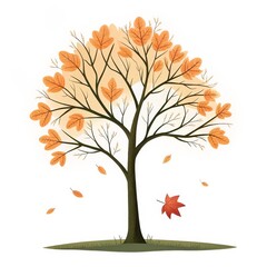 cozy autumn theme, Autumn tree with falling leaves in a whimsical artistic style.