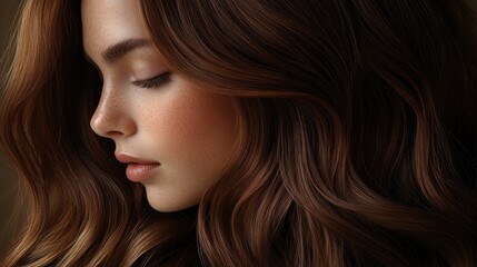 Naklejka premium Stunning Close-up Portrait of a Woman with Brown Wavy Hair