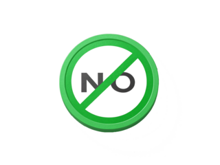 Green Circle No Symbol with Diagonal Bar and Text 'NO', Isolated on White