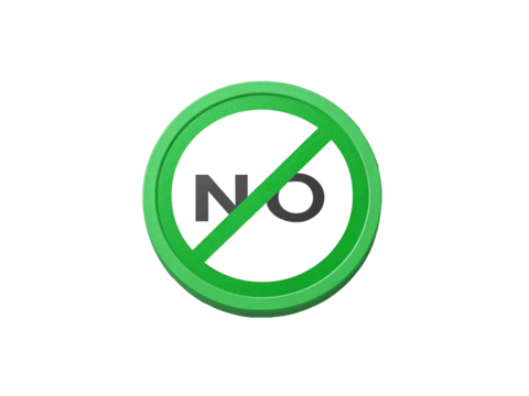Green Circle No Symbol with Diagonal Bar and Text 'NO', Isolated on White